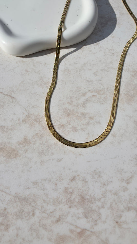 Gold Plated Stainless Steel Necklace Snake Chain Herringbone Flat Chain