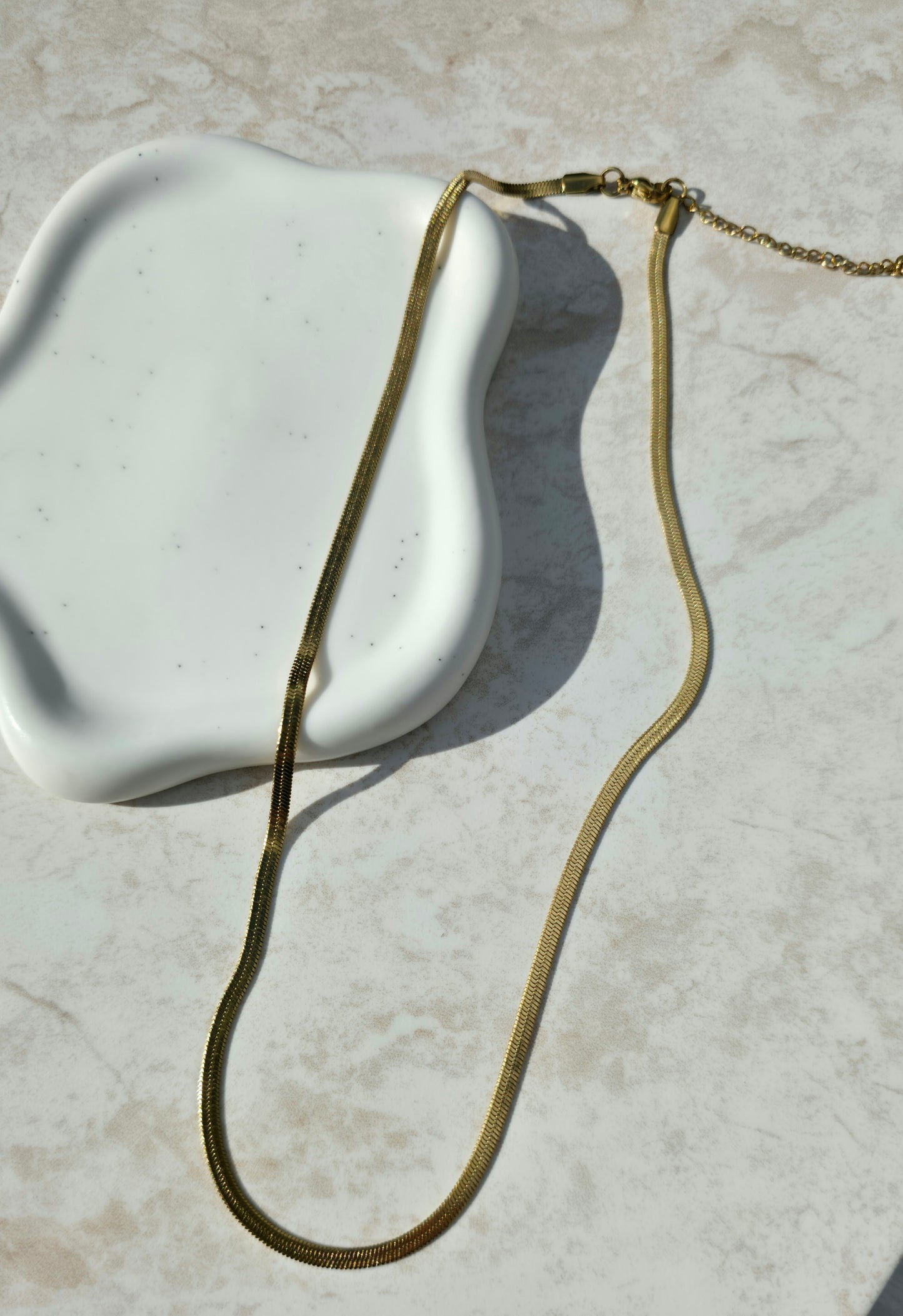 Gold Plated Stainless Steel Necklace Snake Chain Herringbone Flat Chain