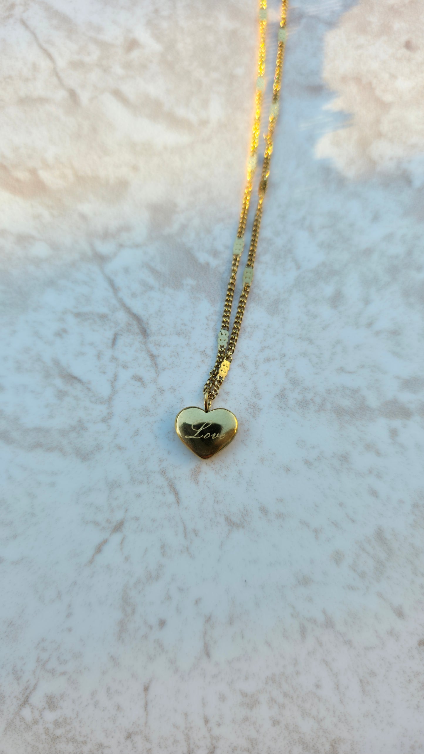 316L Gold Plated Stainless Steel Necklace With Engraved Heart Pendant Love