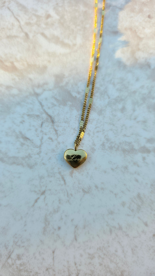 316L Gold Plated Stainless Steel Necklace With Engraved Heart Pendant Love