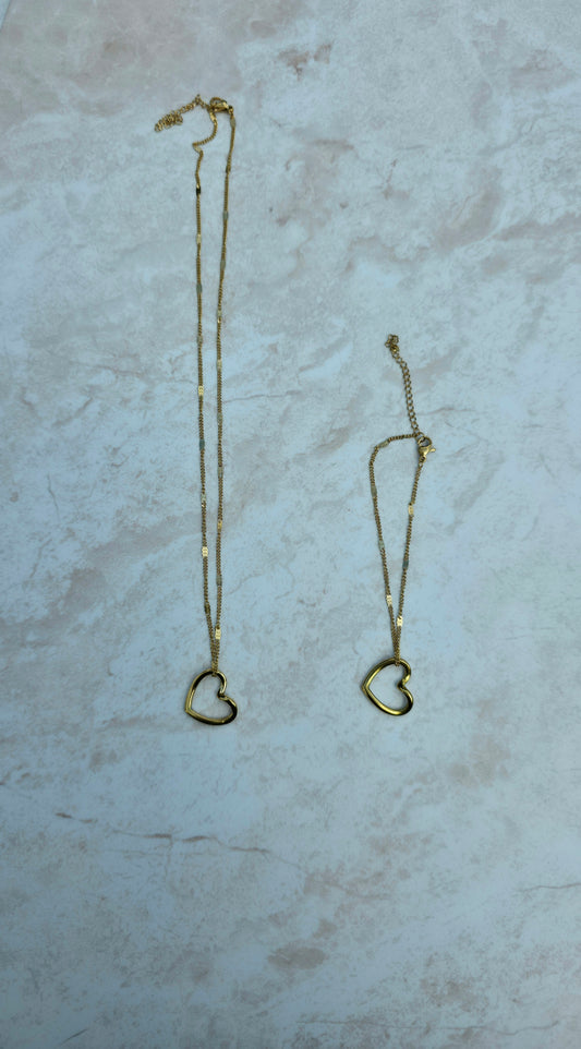 Stainless Steel Jewellery Set Gold Plated Twisted Heart Charm