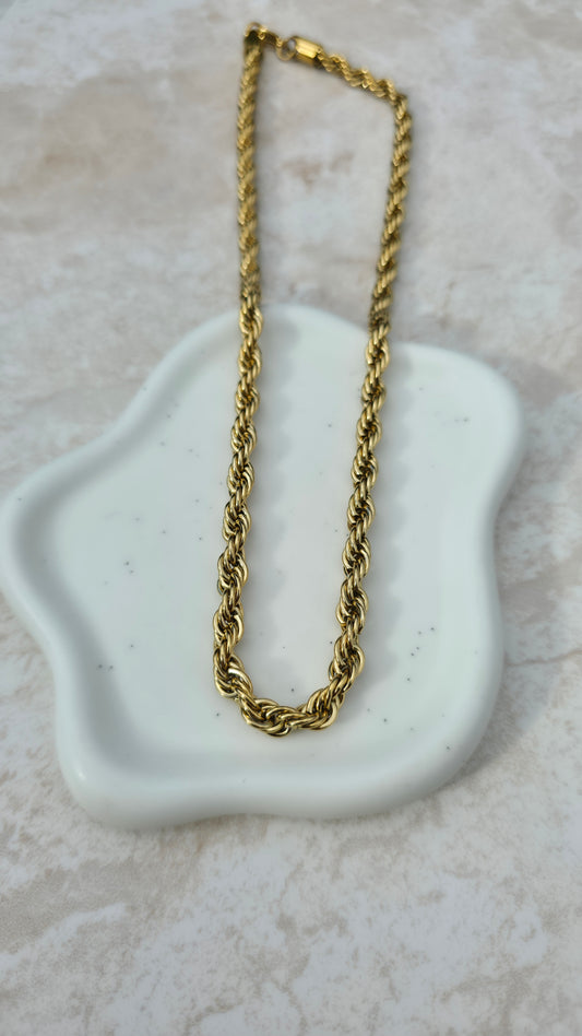Gold Plated Stainless Steel Necklace Chunky Twisted Rope Chain  Thick 6MM