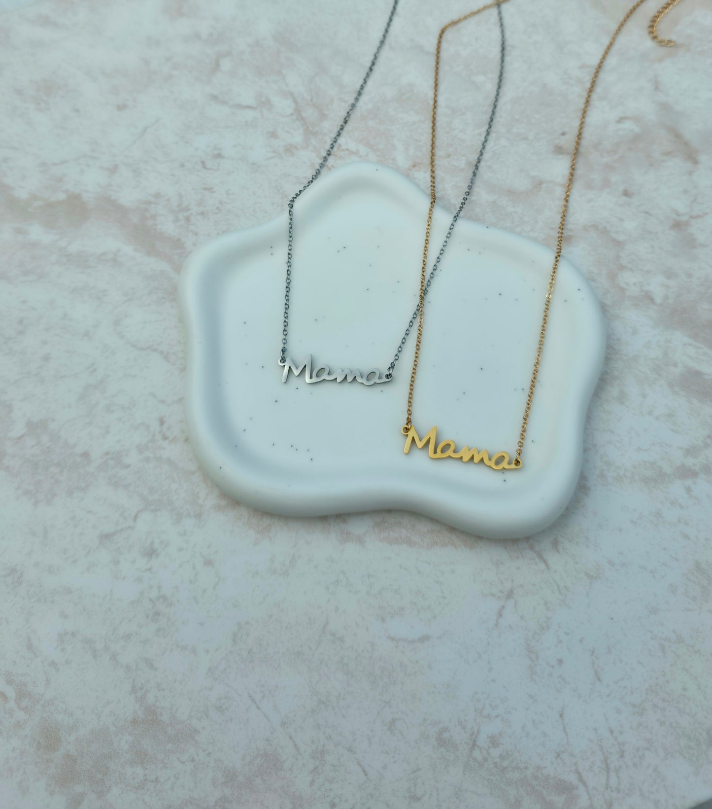 Gold Plated Polished Stainless Steel Necklace With The Word Mama Pendant