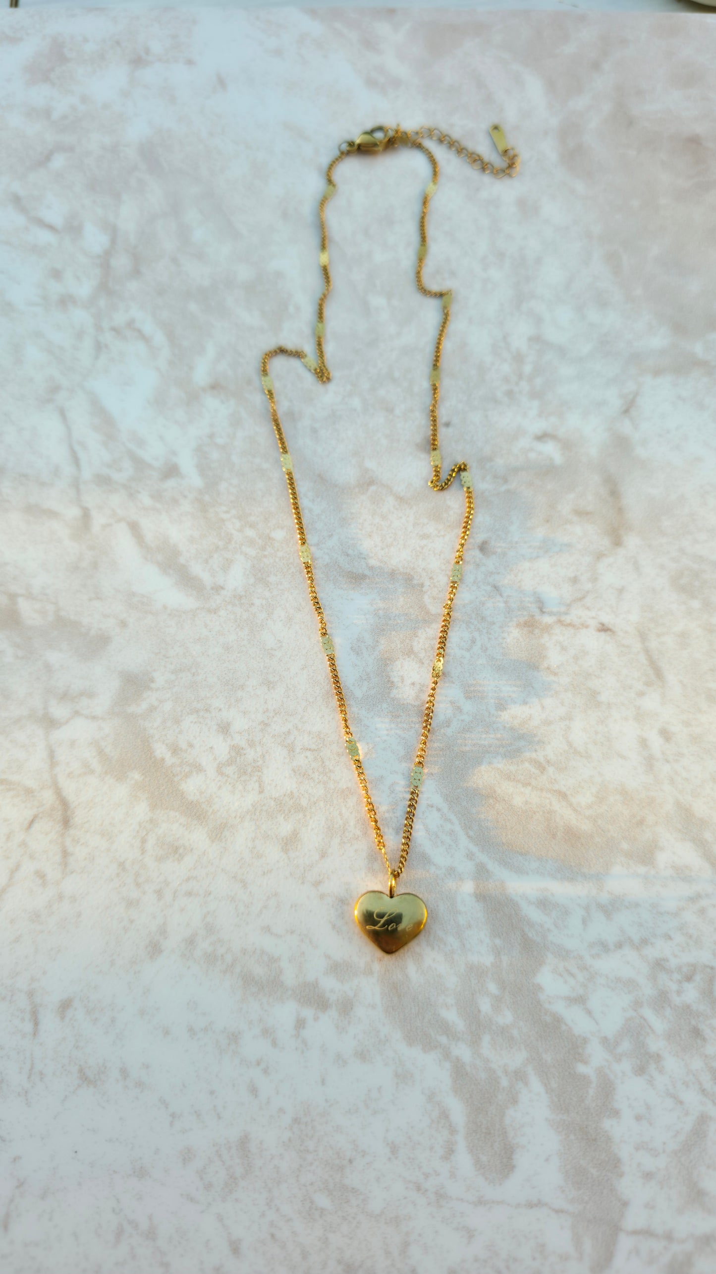 316L Gold Plated Stainless Steel Necklace With Engraved Heart Pendant Love