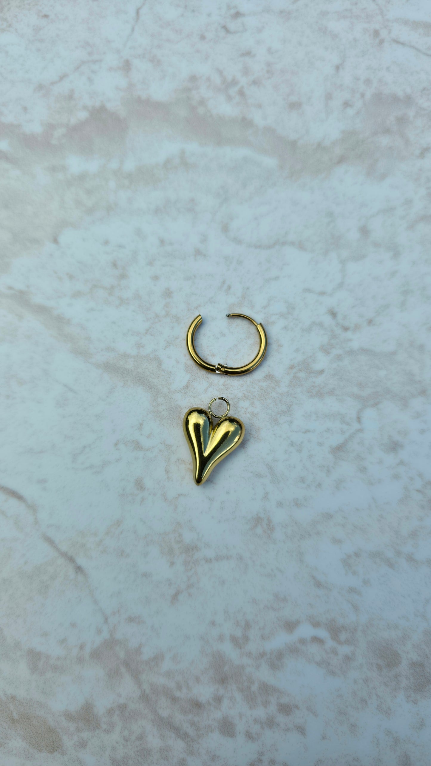 Gold Plated Stainless Steel Set Earrings And Necklace Chunky Polished Heart Pendant Charms