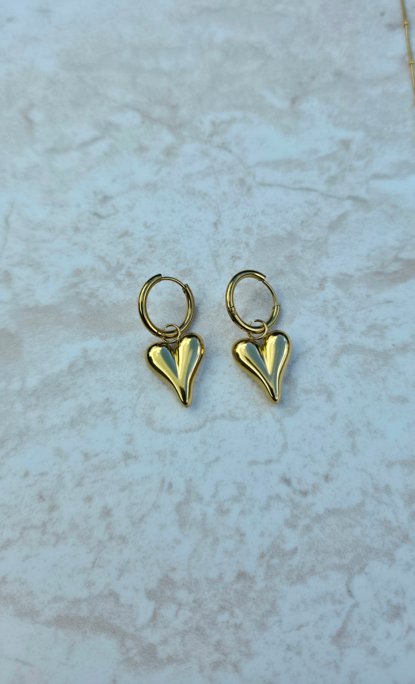 Gold Plated Stainless Steel Set Earrings And Necklace Chunky Polished Heart Pendant Charms