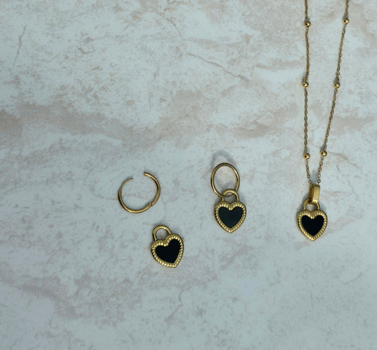 Gold Plated Stainless Steel Set Earrings Necklace Heart Charms