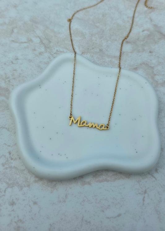 Gold Plated Polished Stainless Steel Necklace With The Word Mama Pendant