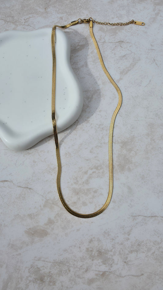 Gold Plated Stainless Steel Necklace Snake Chain Herringbone Flat Chain