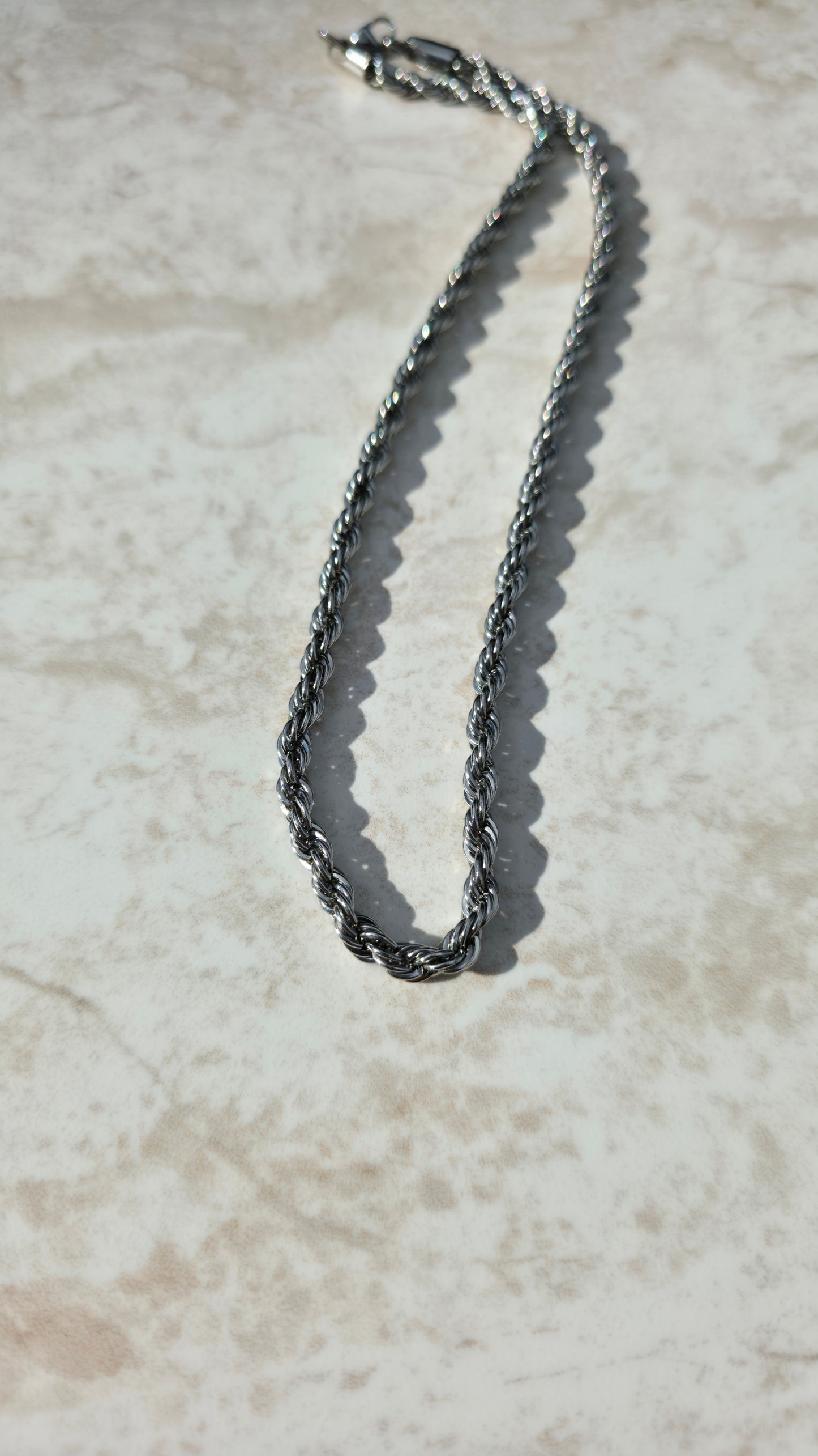Silver Colour Stainless Steel Chunky Rope Chain Necklace Thick 5MM