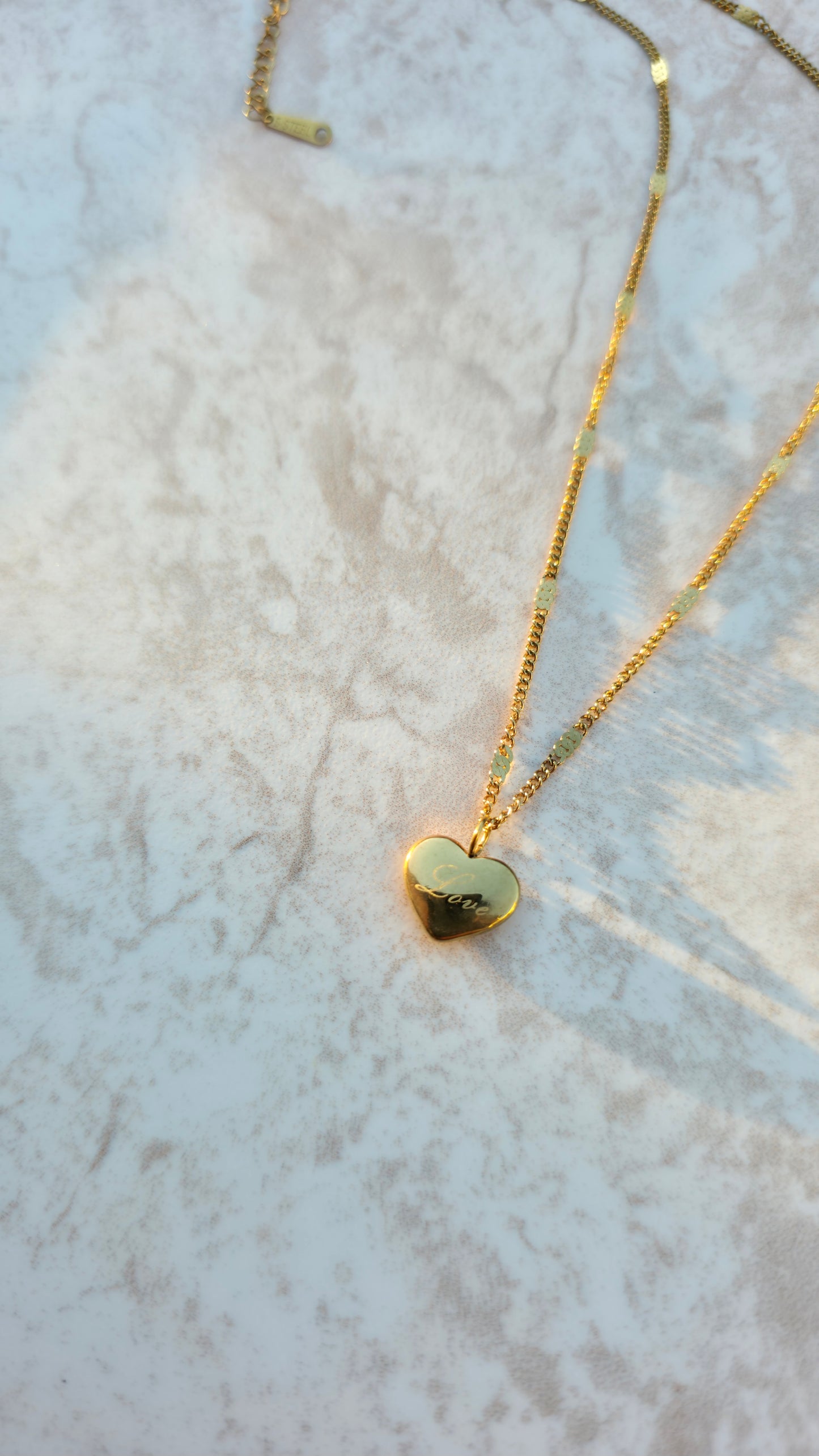 316L Gold Plated Stainless Steel Necklace With Engraved Heart Pendant Love
