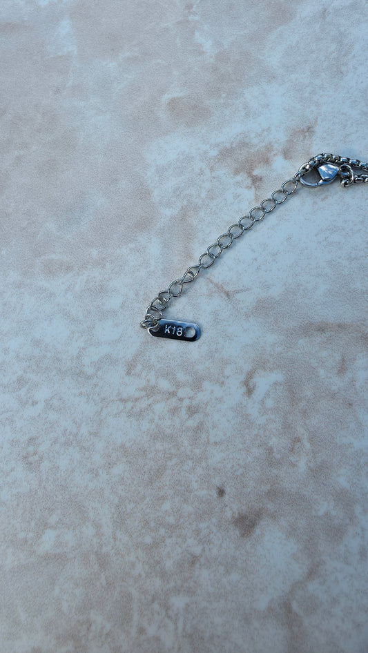 18 K White Gold Plated Stainless Steel Necklace, Chunky Heart Pendant Encrusted Zirconia Stone