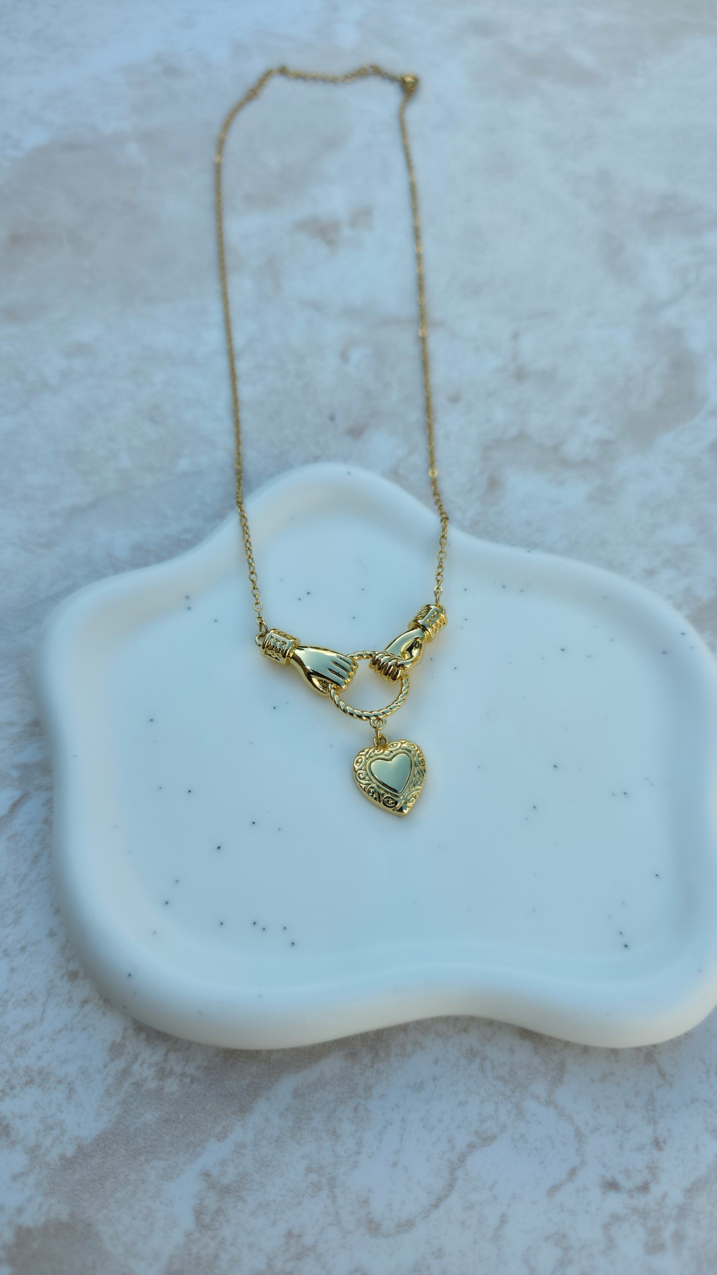 Gold Plated Stainless Steel Necklace Two Hands Holding Hanging Heart Pendant Love Symbol