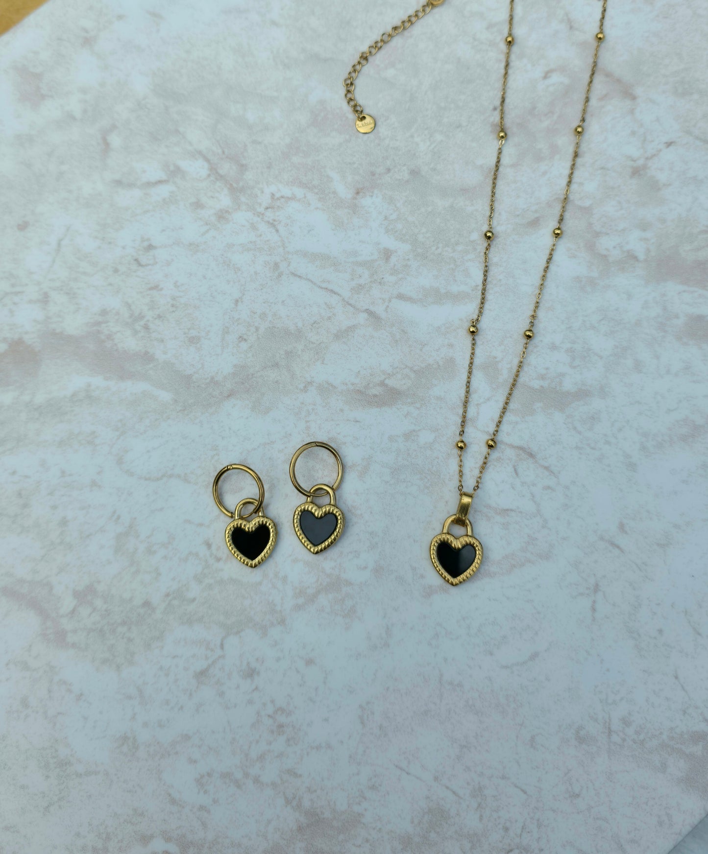 Gold Plated Stainless Steel Set Earrings Necklace Heart Charms