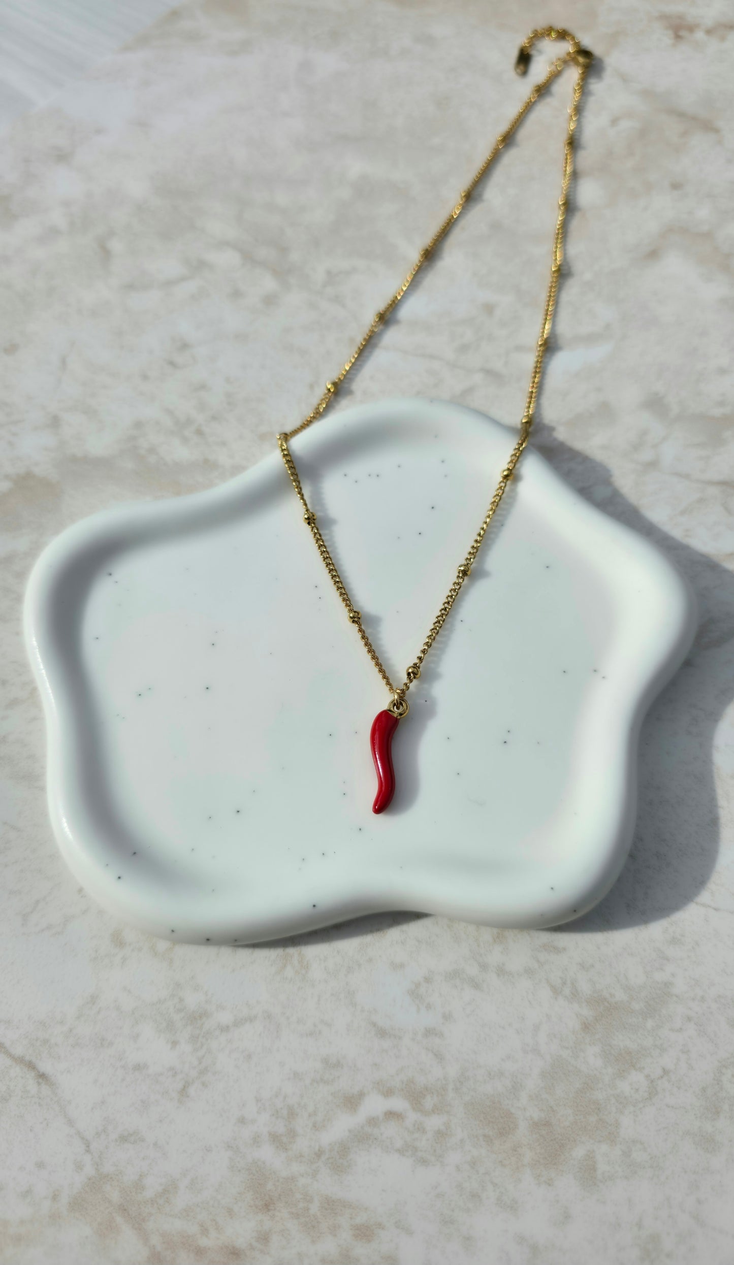 Gold Plated Stainless Steel Necklace With Red Chilli Pepper Pendant Charm Minimalistic Style