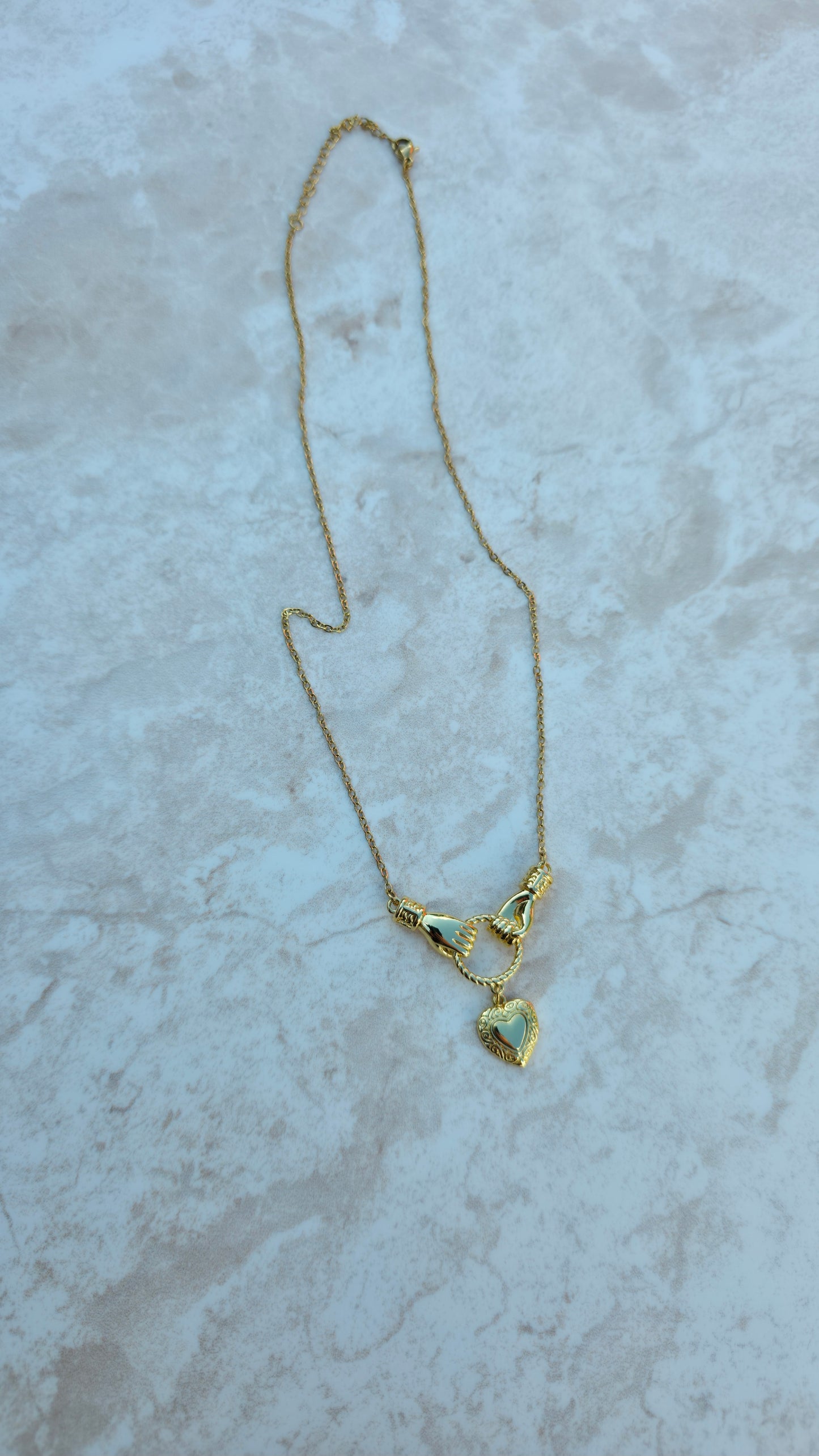Gold Plated Stainless Steel Necklace Two Hands Holding Hanging Heart Pendant Love Symbol
