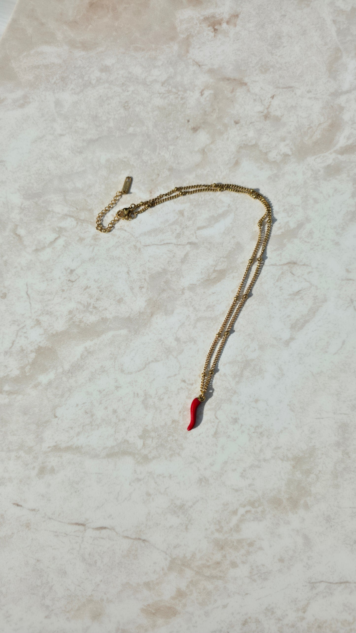 Gold Plated Stainless Steel Necklace With Red Chilli Pepper Pendant Charm Minimalistic Style
