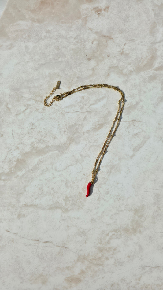 Gold Plated Stainless Steel Necklace With Red Chilli Pepper Pendant Charm Minimalistic Style