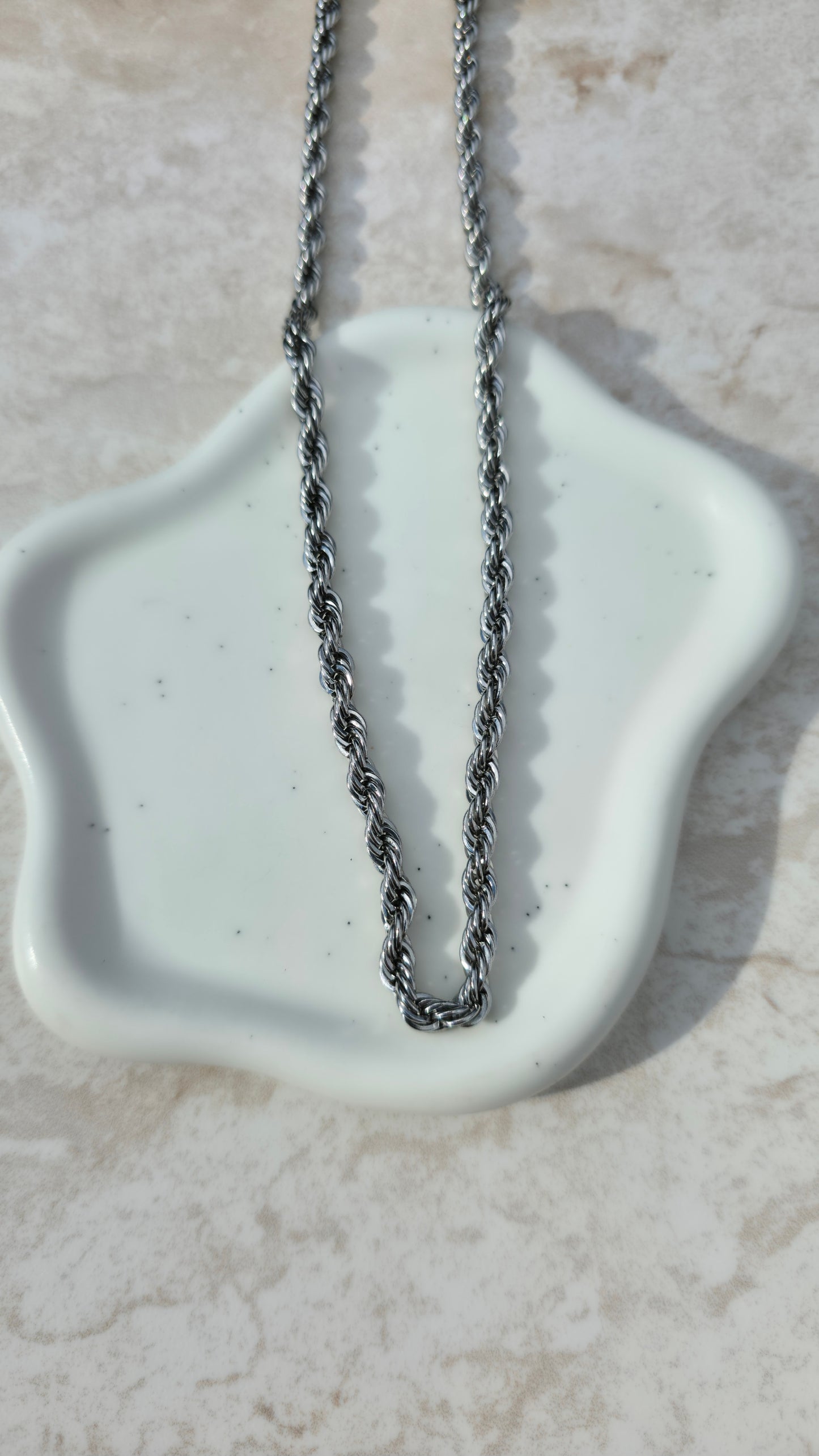 Silver Colour Stainless Steel Chunky Rope Chain Necklace Thick 5MM